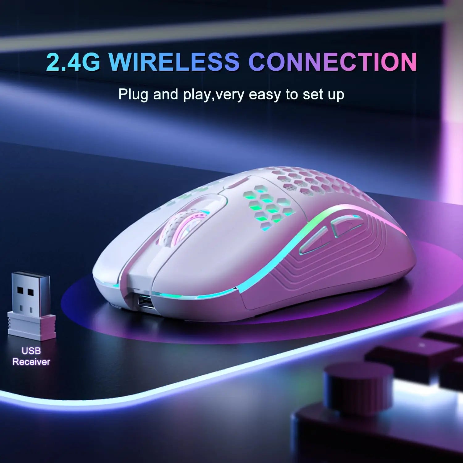 2.4G Wireless RGB Mouse Adjustable DPI Honeycomb Design 