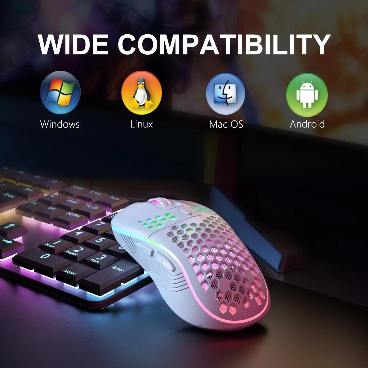 2.4G Wireless RGB Mouse Adjustable DPI Honeycomb Design 