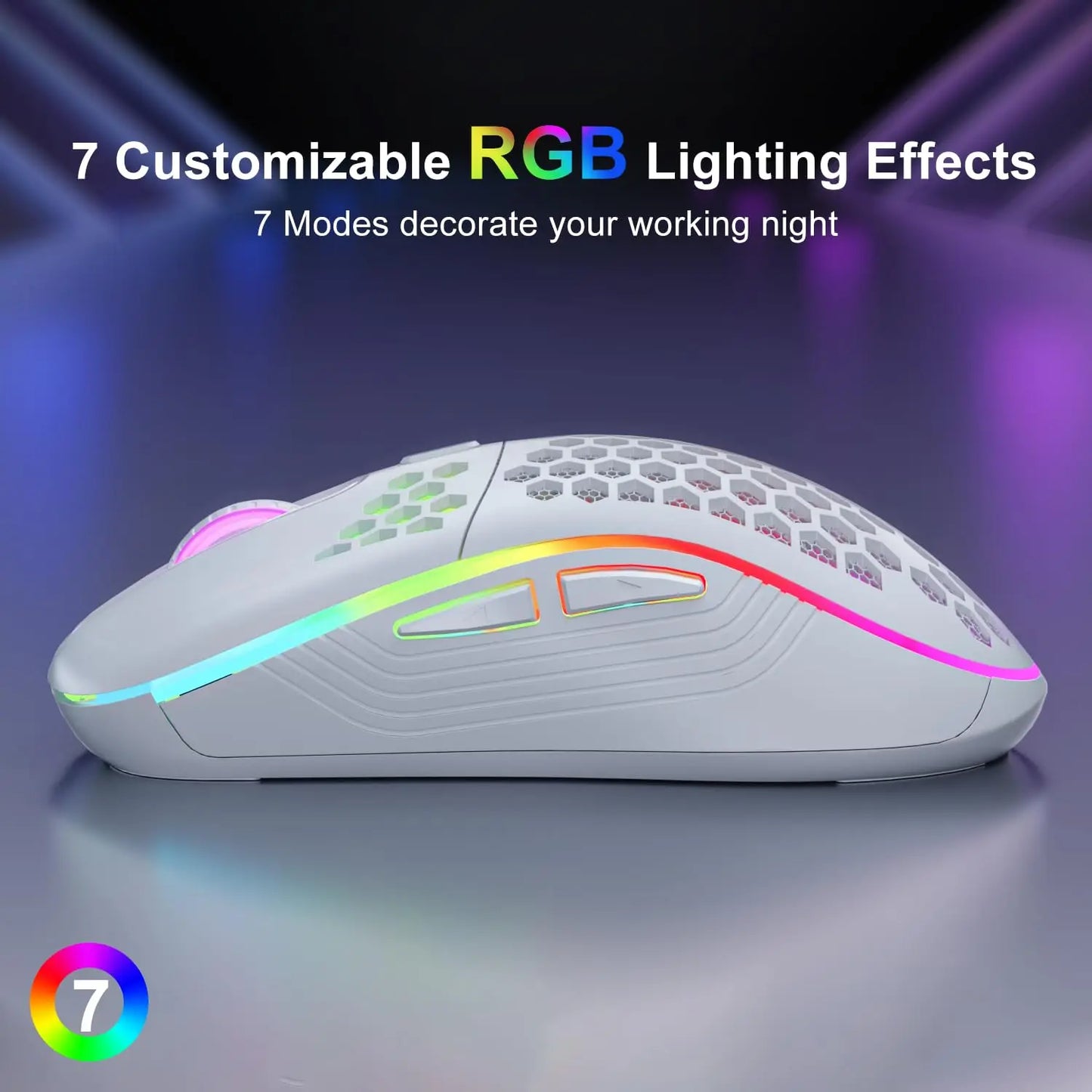 2.4G Wireless RGB Mouse Adjustable DPI Honeycomb Design 