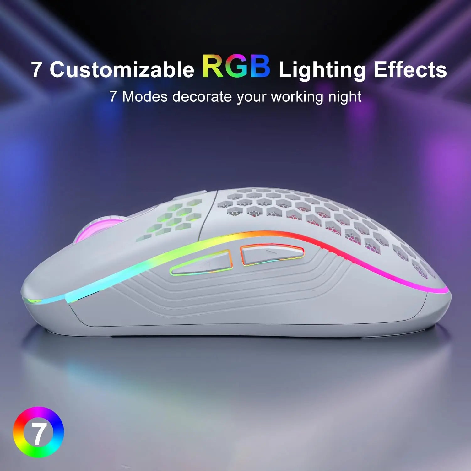 2.4G Wireless RGB Mouse Adjustable DPI Honeycomb Design 