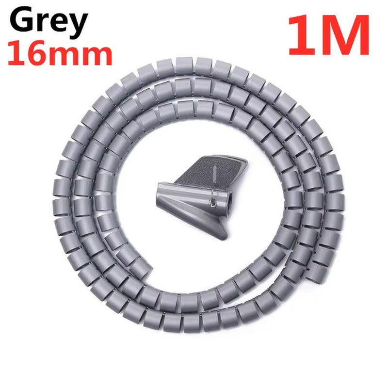 2M/1M Flexible Spiral Cable Wire Protector Cable Organizer Computer Cord Protective Tube Clip Organizer Management Tools 16/10Mm