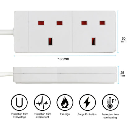 Extension Lead Cable Electric Plug Socket UK Mains Power 2 4 6 8 Gang Way Black