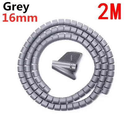 2M/1M Flexible Spiral Cable Wire Protector Cable Organizer Computer Cord Protective Tube Clip Organizer Management Tools 16/10Mm