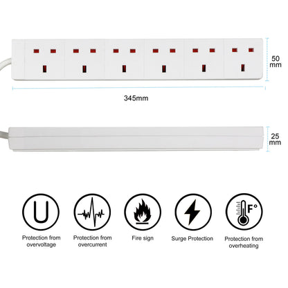 Extension Lead Cable Electric Plug Socket UK Mains Power 2 4 6 8 Gang Way Black